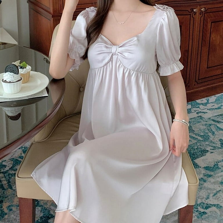 STJDM Nightgown,Elegant Nightgown Women Summer Luxurious Woman Leisure  Sleepwear Nighty Dress L White