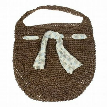 One Ball Knits Purses - Large Woven Straw Shoulder Bag Fully Lined Knit Scarf Detail Hobo Slouch Beach