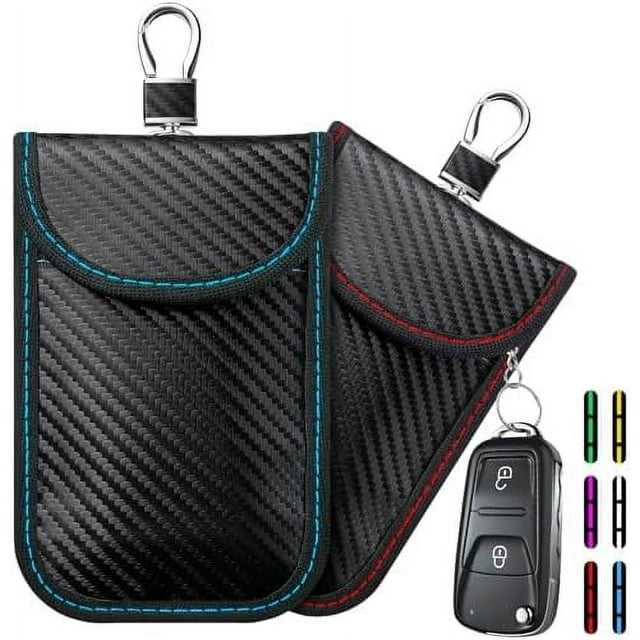 2024 Faraday Bag Key Protector, 2 Pack Signal Blocking RFID Key Fob Protector Pouch, Anti-Theft Car Security Cage (Red+Blue, Medium) Red+Blue Medium