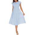 thumbnail image 4 of ZHAOCHENG Vestido midi informal de verano con volantes, manga corta, cuello redondo, cintura elástica fruncida y capas para mujer, 4 of 4