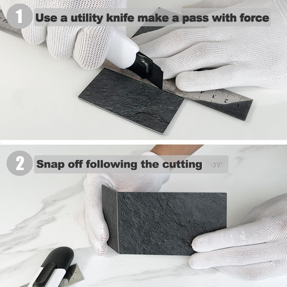 100 Piece Black Slate Peel And Stick Backsplash Wall Tiles  3" X 6" Pvc Faux Stone On For Kitchen Bathroom Laundry Room Camper Fireplace