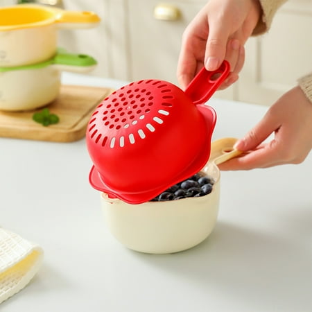 

HongHeng 2025 Clearance! Cute Handle Flower Drains Basket Double Layer Fruit Washing Artifact Kitchen Home Living Room Exquisite Small Fruit Plates