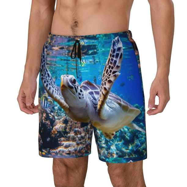 Balery Sea Turtle Swims Bañador para hombre, shorts de playa de secado rápido con entrepierna y forro de compresión-X-Large