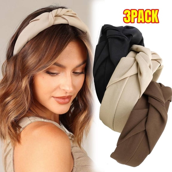 3PCS Knotted Headbands for Women - Non-Slip Wide Top Knot Hair Hoops, Fashion Hairbands, Hair Accessories Set