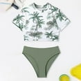 thumbnail image 2 of Pimfylm Young Girls Tankini Set Girls Two Piece Striped Bikini Set Swimwear Flounce Ruffle Trim Beach Bathing Swimsuit Green,Size for 8-9 Years, 2 of 7