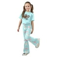 thumbnail image 3 of Gaexia Girls Short-Sleeved Suit,Valentine's Day Girls Outfit Cute Bow Heart Print Short Sleeve Top With Flare Leg Pants Toddler Two Piece Matching Fashion Clothes,12-13 Years, 3 of 6
