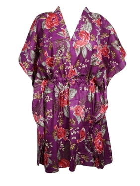 Mogul Women Loose Beach dress, Purple Printed Dresses, Cruise Caftan, Summer Kaftan Above The Knee Beach Kaftan Dress 2XL