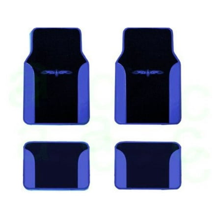 Two Tone Synthetic Leather Black & Blue Superior 4pc Universal Floor Mat Set for Cars/Trucks