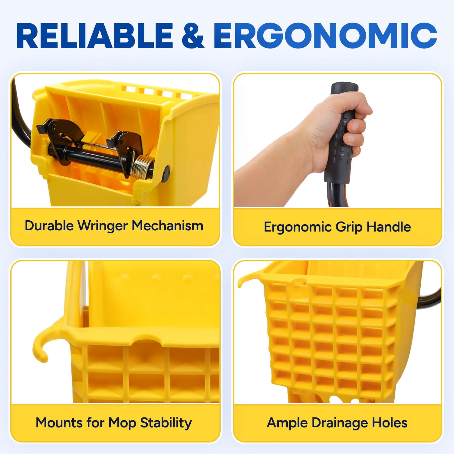 Plastic Prince Mop Wringer Only Side Press Wringer Replacement for Commercial Mop Bucket on Wheels - 26-Quart or 35 Quart, Yellow