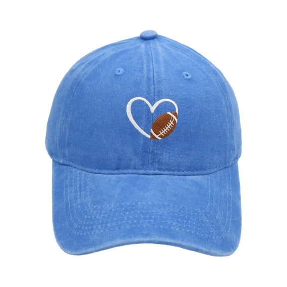 AJGRHE Washed Baseball Cap With Embroidered Heart Football Design Unisex Adjustable Sports Sun Hat For Sky Blue One Size