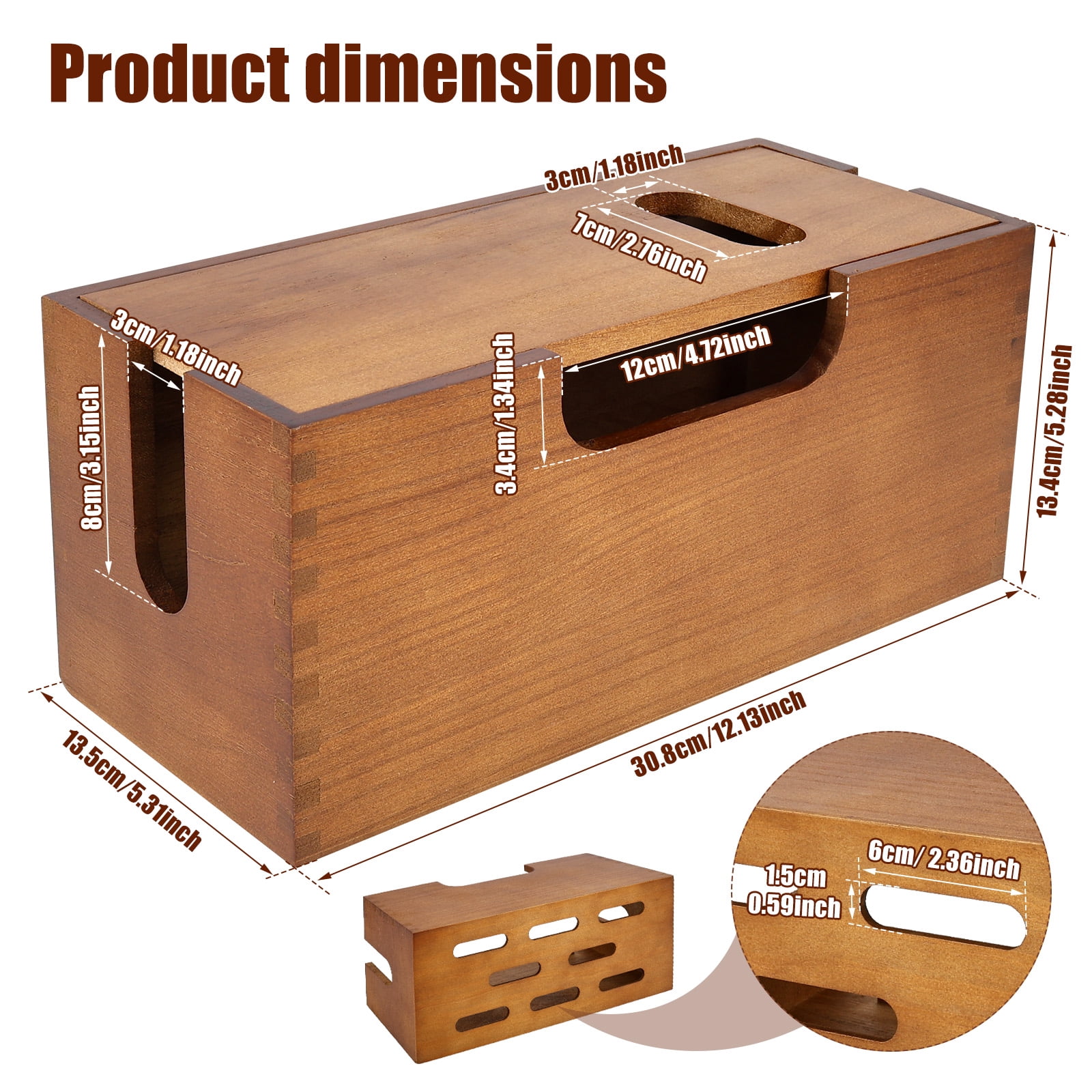 Threns Wood Cable Management Box,Wooden Cord Hider Desk Organizer for Power Strip,Electrical Hiding,TV Wires,Floor Cables,Office Under Desk Cable Storage Box for Wire,12.13 x 5.31 x 5.28 in