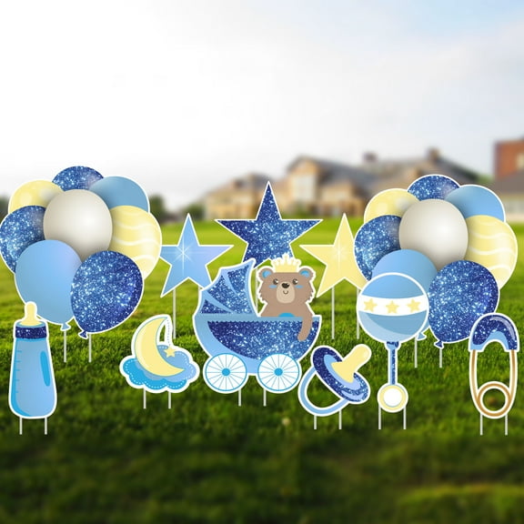 Blue Sparkle Baby Yard Sign Flair & Accessories Set, Baby Shower Decorations 11 Pieces