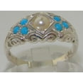 thumbnail image 2 of LBG 925 Sterling Silver Cultured Pearl and Turquoise Womens Band Ring - Size 12, 2 of 6