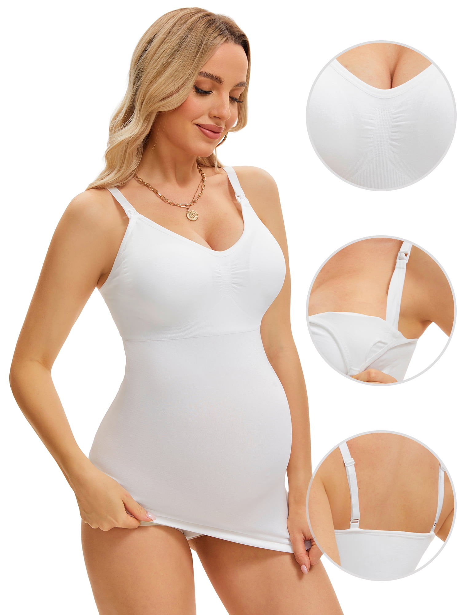 DARING DIVA Women's Adjustable Straps V Neck Built-In Bra Vest X-Large White