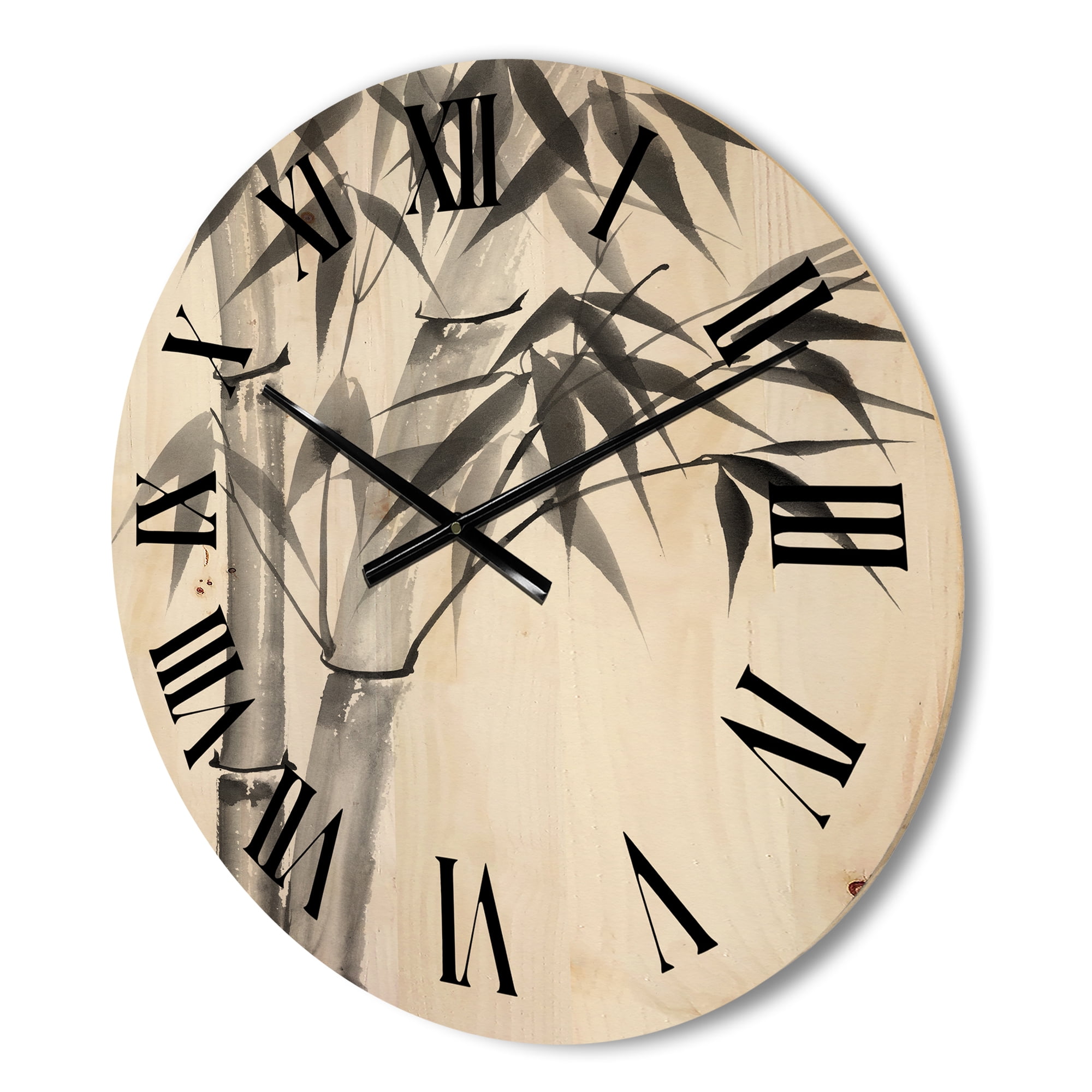 Designart 'Vintage Black and White Bamboo' Traditional Wood Wall Clock