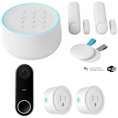 Nest Secure Alarm System Starter Pack (H1500ES) w/ Smart Doorbell Bundle Includes, Nest Hello Smart Wi-Fi Video Doorbell and Deco Gear 2 Pack WiFi Smart Plug