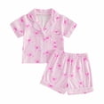 thumbnail image 4 of RMGVDSD Girls Summer Clothes Set Girls Summer Sleepwear Bow Print Pajamas Short Sleeve Button Down Shirt And Shorts Loungewear Two Piece Outfit 12-13 Years, 4 of 4