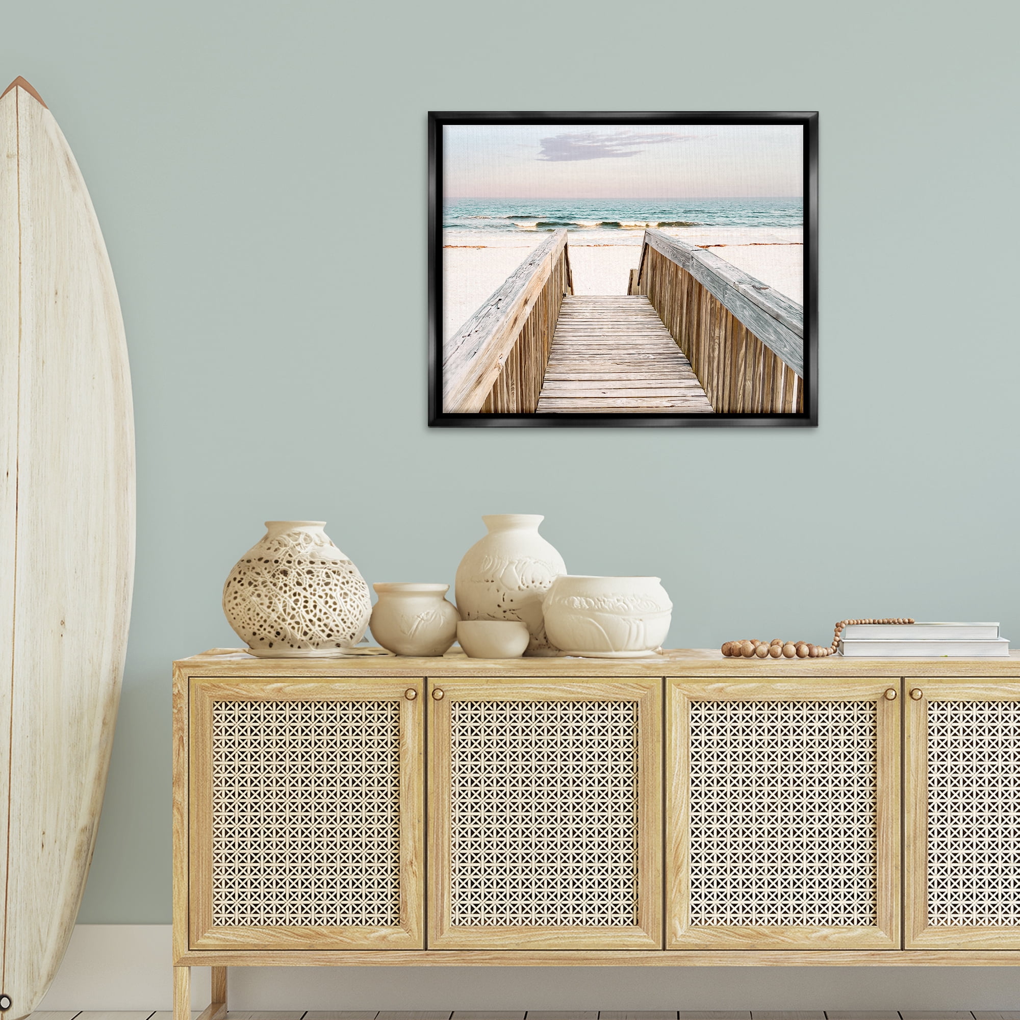 Stupell Industries Steps to Beach Shore Nautical & Beach Photography Black Floater Framed Canvas Art Print Wall Art, 31 x 25
