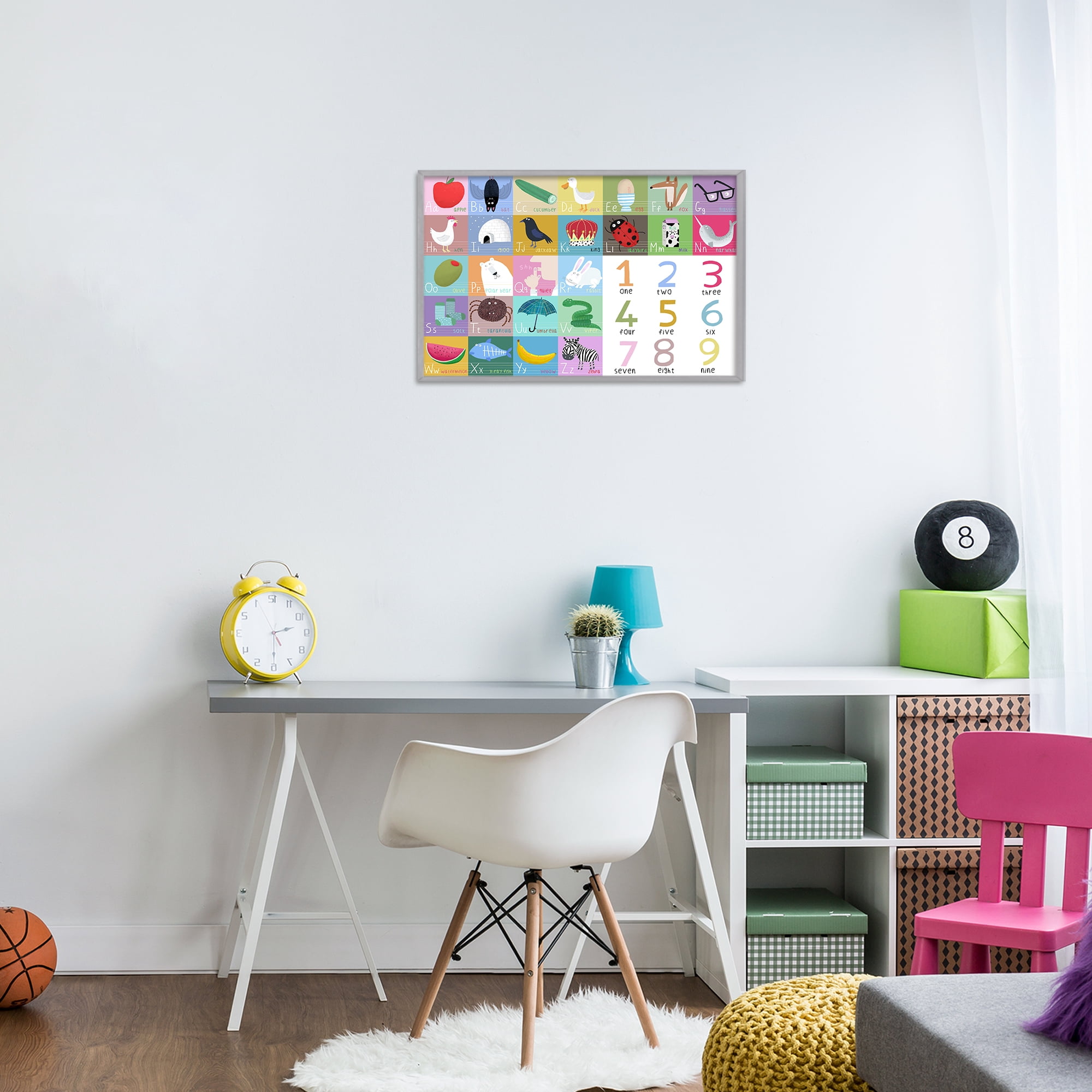 Stupell Industries Alphabet & Numbers First Words Gray Framed Giclee Art, design by Carla Daly