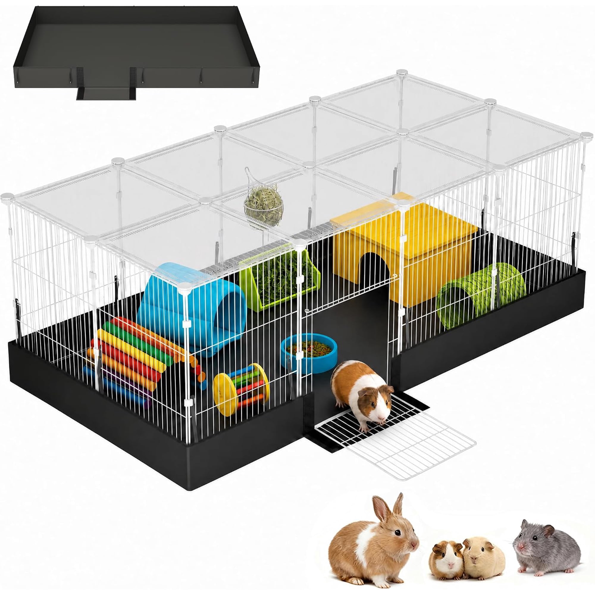 20 Planes Guinea Pig Cages Enclosed Hamster Cage with Transparent Top & Waterproof Liner, Expandable Cage for Guinea Pigs, Metal Wire Yard Fence Rabbit Cage