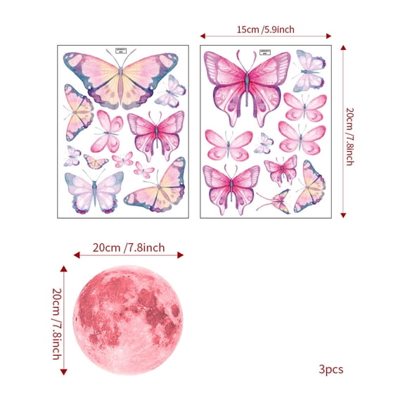 CCOCC Wall Paper,Soft Night Glow Wall Stickers Decor,Moon and Butterfly Calm Ambiance Decals,Style11