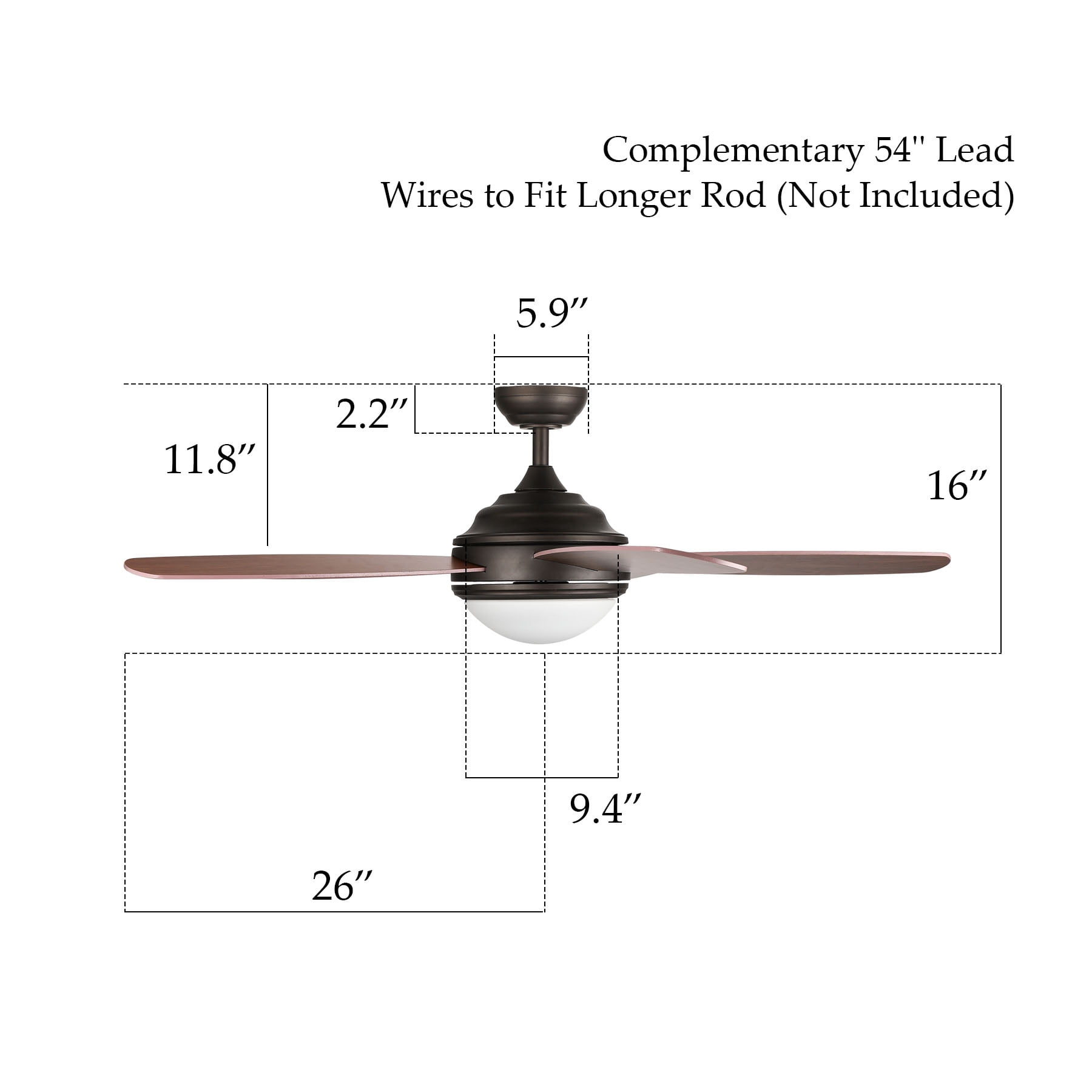 52" Ceiling Fan Five Cherry/Teak Plywood Blades LED Light Kit, Bronze Finish