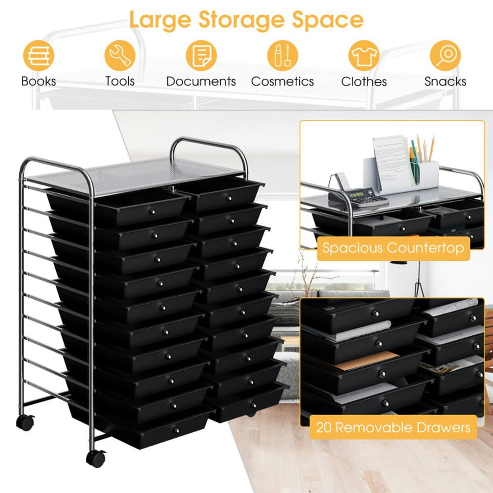Barara King File Cabinet, Filing Cabinet Organizer,20 Drawers Storage Rolling Cart Studio Organizer-Black