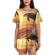 thumbnail image 1 of Balery Sunset Dancing Dolphin A Conjunto de Pijama para Mujer con Estampado, Dos Piezas de Manga Corta y Shorts, Ropa de Dormir Suave con Cuello Redondo y Bolsillos-Medium, 1 of 6
