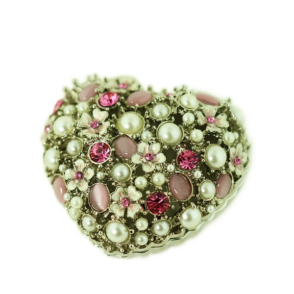 Heart Trinket Box with Pearls and Crystals