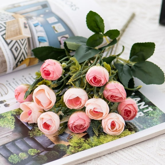 Gmogad Artificial Rose & Tea Bud Bouquet - Oil Painting Style Faux Flowers for Home Decor, Photography - 12.6in Realistic Silk Floral Arrangement for Tables, Weddings