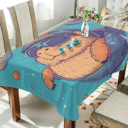 

WOBOGO Space Capybara Square Tablecloth 60×120in Polyester Fabric Tablecloth Washable Dust Resistant Wrinkle Resistant