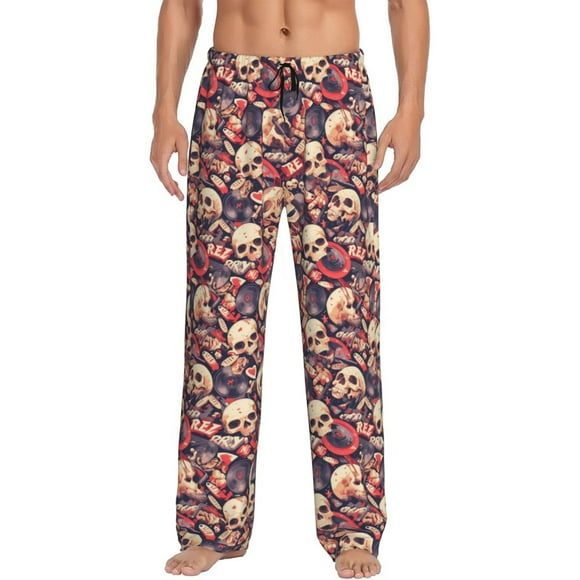Balery Skull rock record artist Pantalones de pijama para hombre, pijama ultraligero, pantalón de descanso-3X-Large