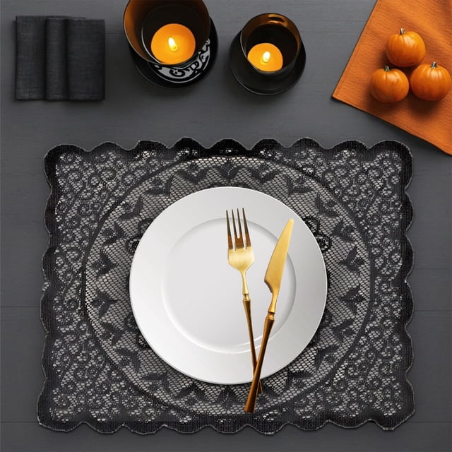 Wzzjkit Halloween Table Mat Kitchen Outdoor Decoration Halloween Knitted Placemat Lace