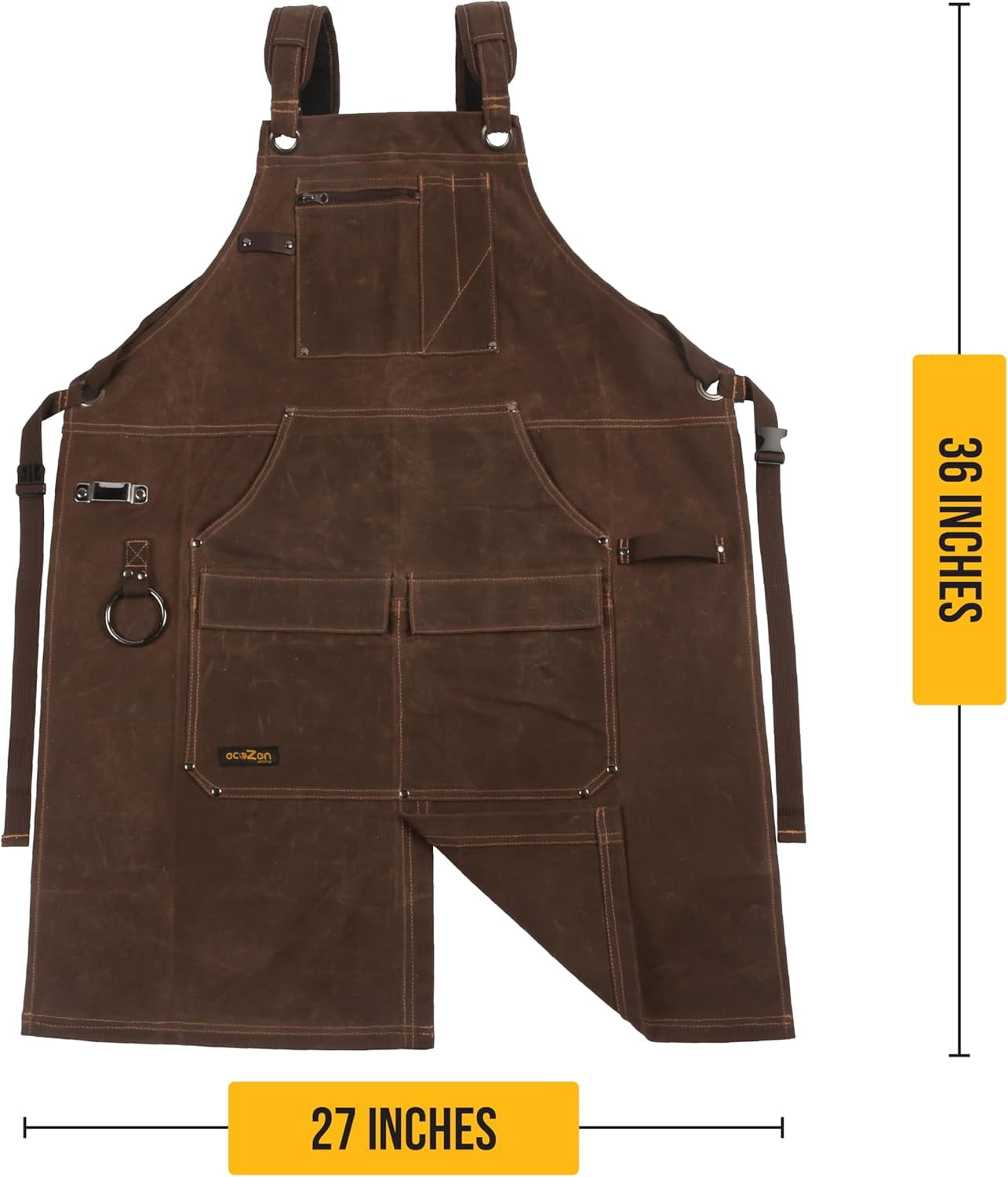 Brown Waxed Canvas Gardening & Work Apron with Waterproof, Fully Adjustable, Durable, Comfortable Protection