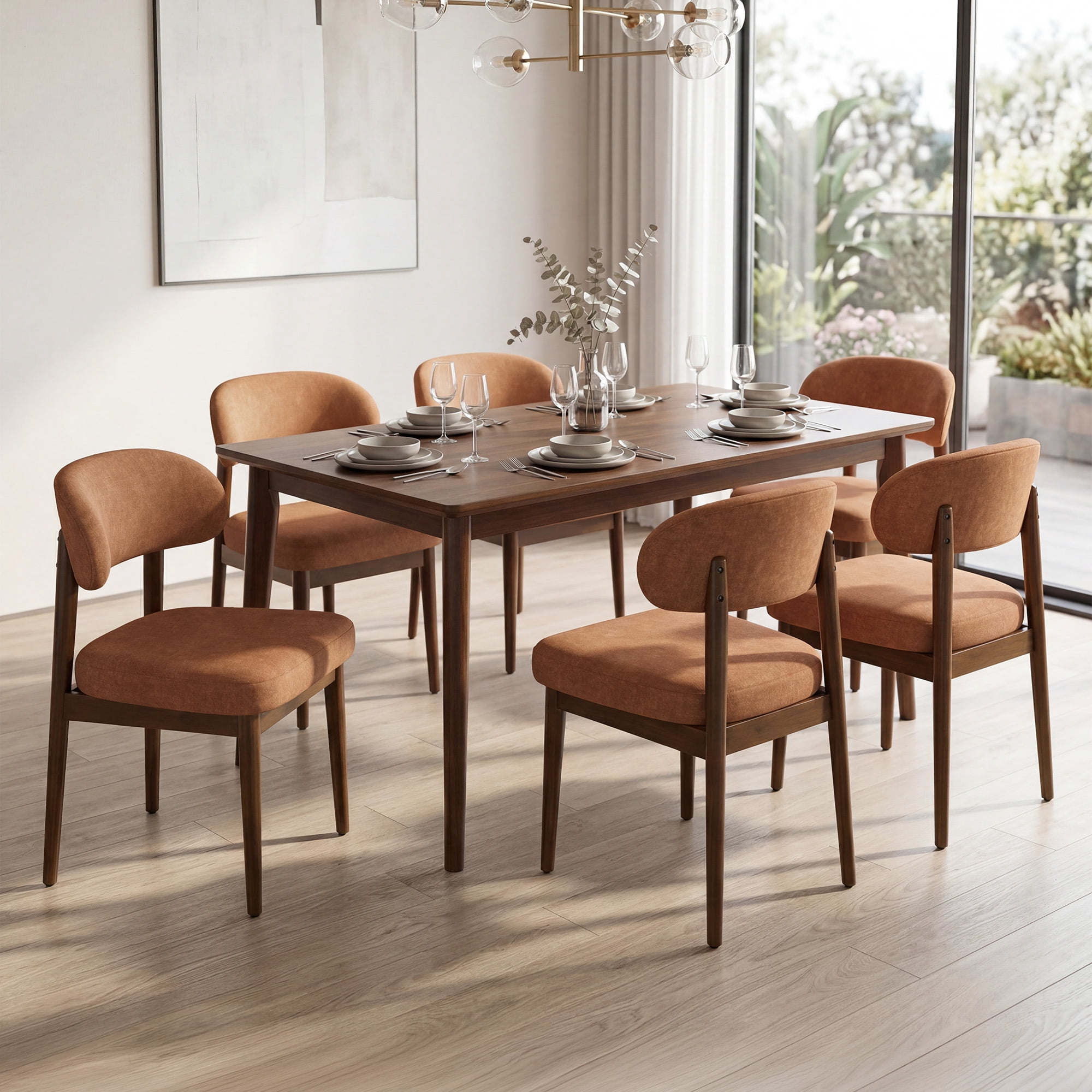 MOONMISS Dining Chair Set of 2,Upholstered Wooden Dining Chairs with Curved Back,Chenille Kitchen Side Chairs,Brown
