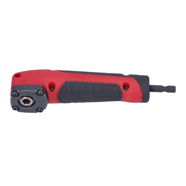 90° Shockproof Drill Angle Adapter - 15cm Compact Right Angle Tool with Hex Bit for Tight Spaces & Comfort Grip (Red/Black)