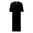 thumbnail image 5 of Thobe for Men Men's Solid V Neck Linen Robe Long Sleeve Kaftan Thobe Long Gown Casual Shirt for Beach Black XL, 5 of 6