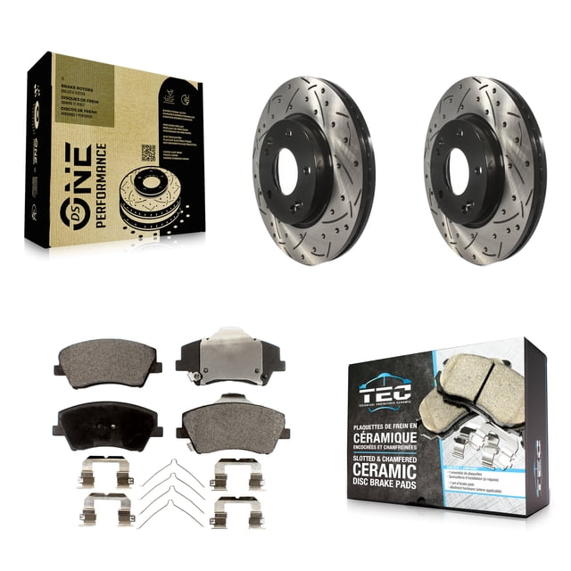 Transit Auto Front Coated Drilled Slotted Disc Brake Rotors and Ceramic Pads Kit for Car Hyundai Elantra KDT-100147
