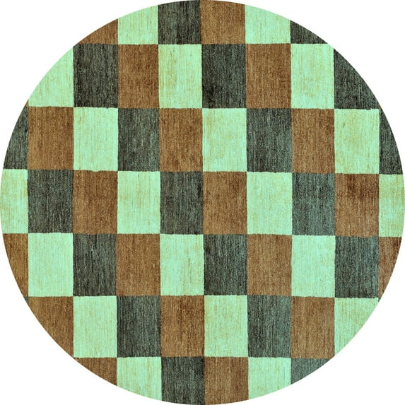 Ahgly Company Indoor Round Checkered Light Blue Modern Area Rugs, 4' Round