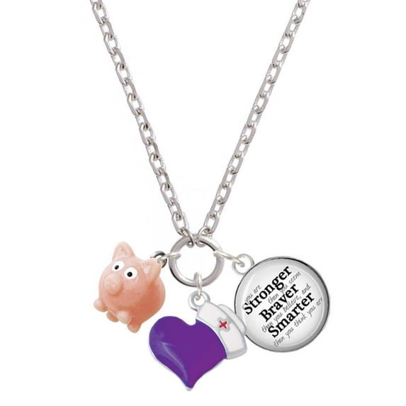 Delight Jewelry Resin Pink Pig - Purple Heart Nurse Strong Zoe Necklace