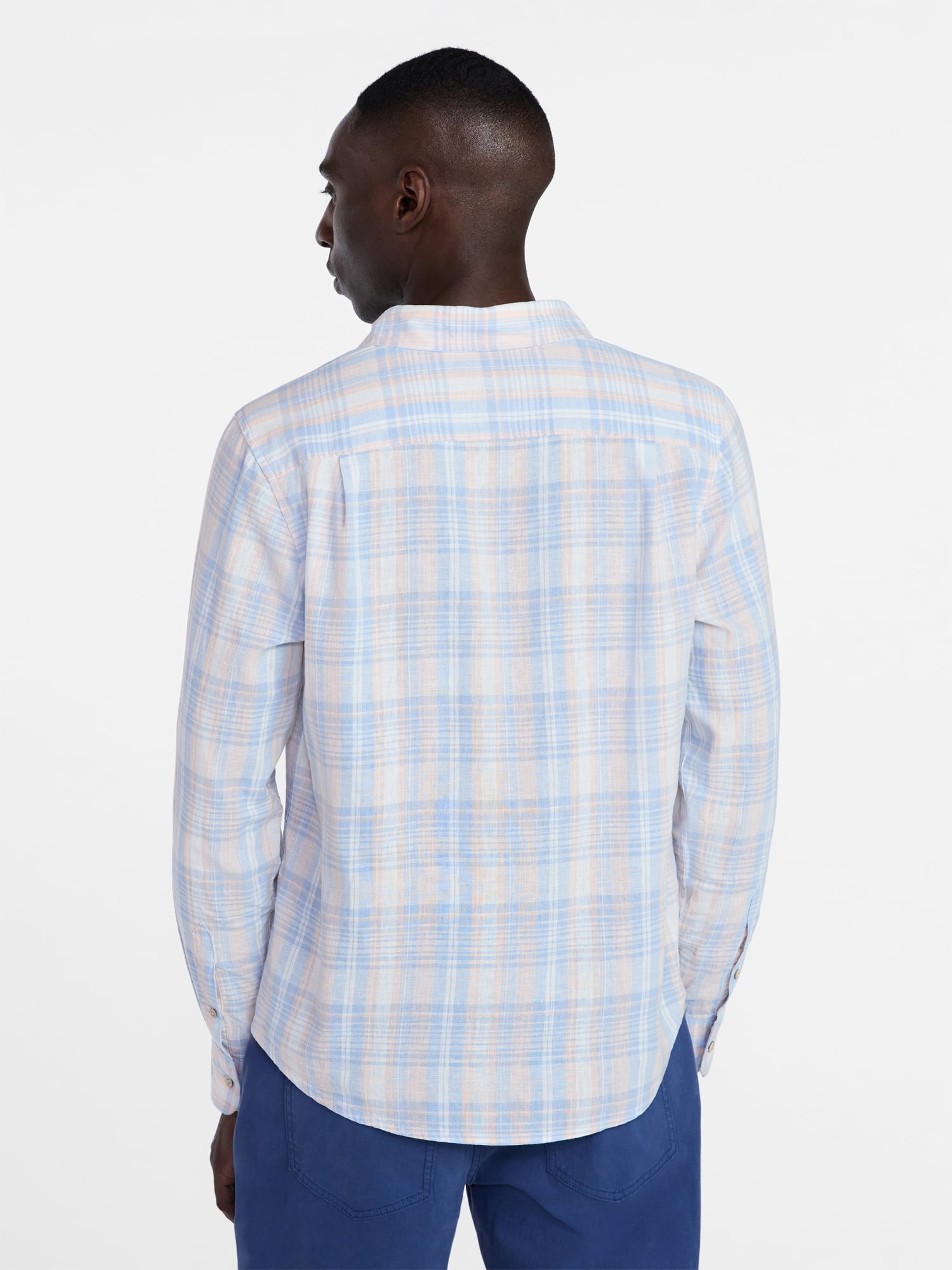 George Men's and Big Men's Linen Blend Button Up Shirt with Long Sleeves, Sizes S-5XL