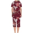 thumbnail image 4 of Conjunto de Ropa de Estar para Mujer, Blusa de Manga Corta de Impresión de Moda Y Pantalones Cortos con Cintura Elástica Hecha de Poliéster, Pantalones de Cintura Elástica para Mujeres, 4 of 6
