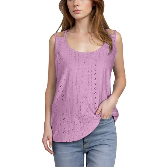 Wlynlyn Womens Plus Size Summer Tank Tops Scoop Neck Camisole Sleeveless T Shirts Casual Flowy Eyelet Cami Shirts Size S-3XL