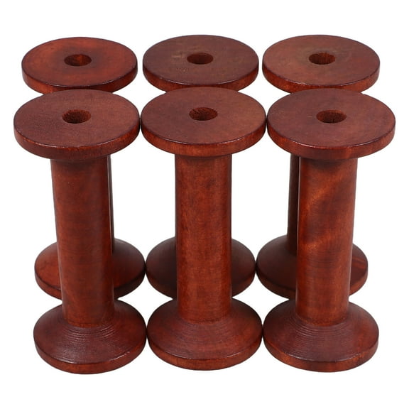HIAKDOFT 6Pcs Spool Storage Rack Wooden Empty Spools Versatile Use Home Sewing Craft Enthusiasts Vintage Aesthetic