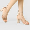 thumbnail image 2 of BLISSFUL STEP Women's Open Toe Strappy Lace Up Block Heel Sandals, 2 of 6