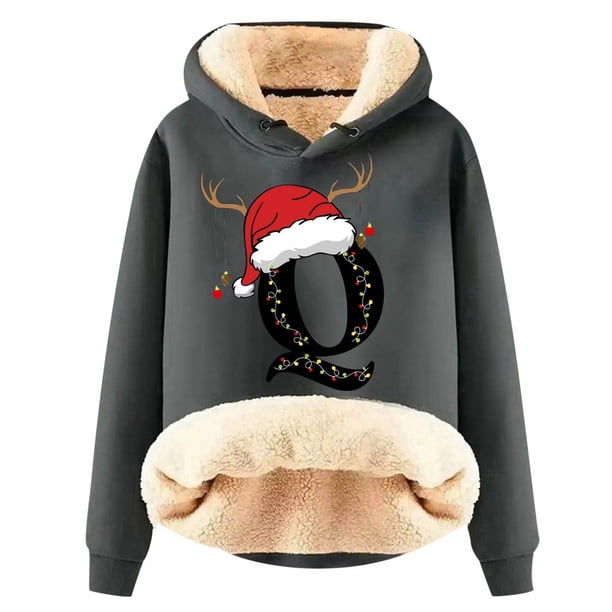WILLBEST Sudadera con Capucha para Mujer, con Estampado de Letras Navideñas Sudadera Gruesa de Lana, Cálida para El Invierno Tops de Moda Grande