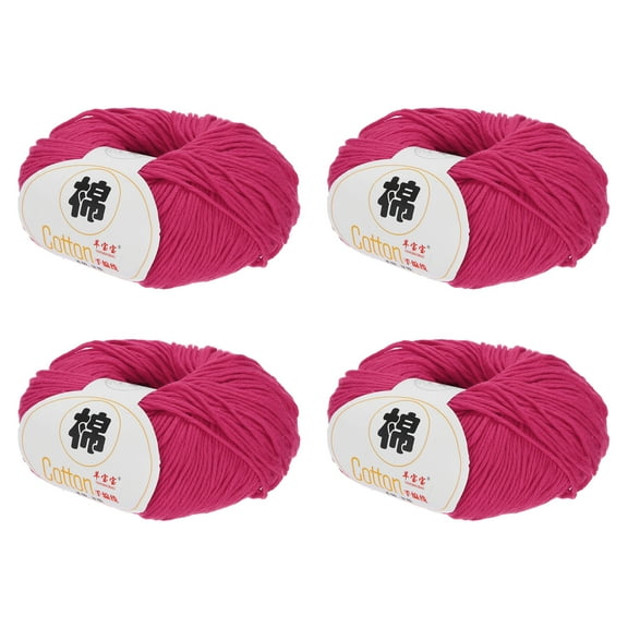 Uxcell Cotton Yarn, Soft Knitting Yarn 4 Packages of 200g/7.05oz/ Dark Rose Red