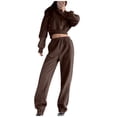 thumbnail image 2 of SELONE Lounge Sets for Women Two Piece Outfits Dressy Pants Set Fashion Solid Color V-Neck Sweater High Waist Loose Sweatpants Set 23-Coffee L, 2 of 6