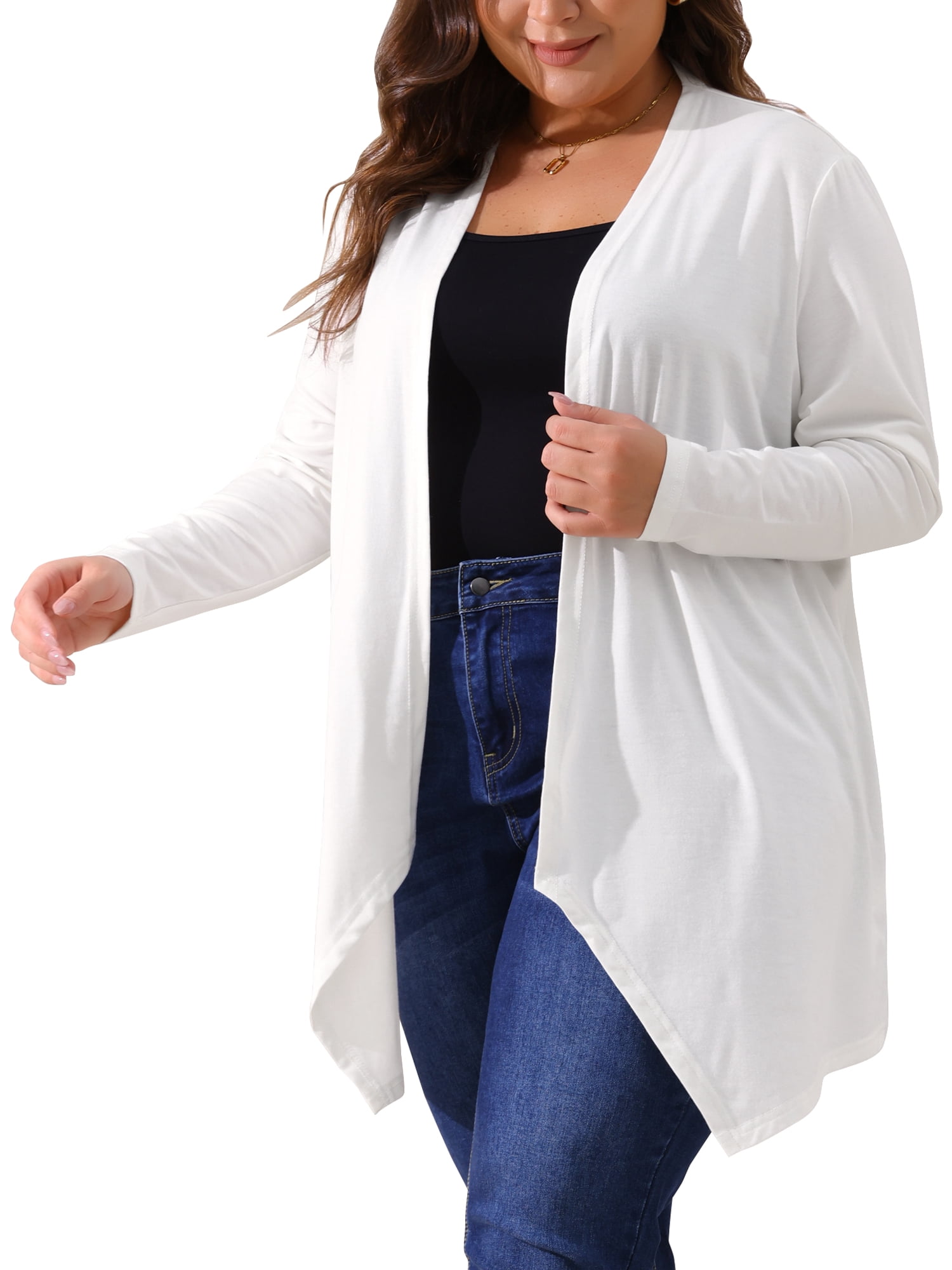 DARING DIVA Plus Size Long Sleeve Open Front Lightweight Cardigan 3X White