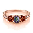 thumbnail image 2 of Gem Stone King 3.12 Ct Oval Green Mystic Topaz Red Garnet 18K Rose Gold Plated Silver Moissanite Ring (Size 7), 2 of 4
